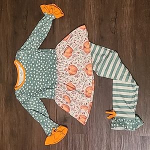 MARIE NICOLE GIRLS XXL SIZE 6 PUMPKIN FALL GREEN BOUTIQUE OUTFIT LIKE NEW